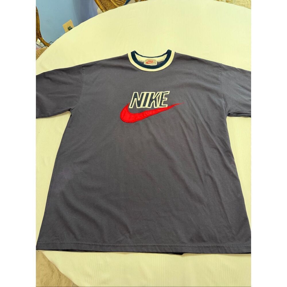 Nike Vintage Navy Blue Swoosh Short Sleeve T-Shirt Size XL - Picture 4 of 10